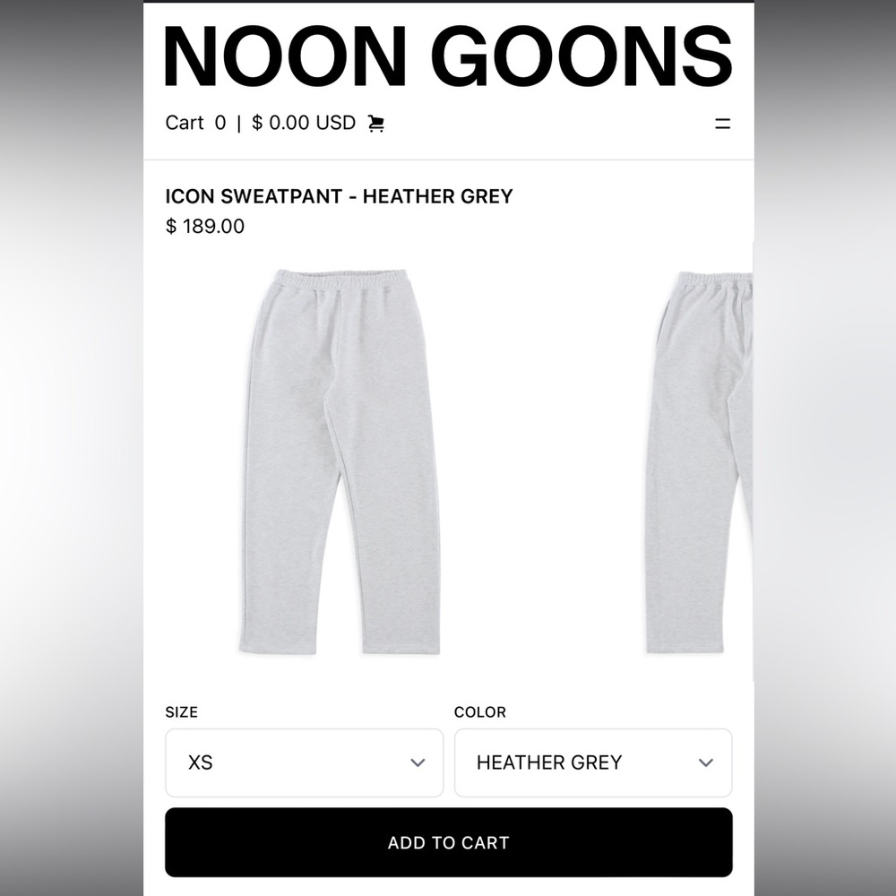 NOON GOONS — Iconic Sweatpant - Heather Grey | NWOT (XS) Unisex